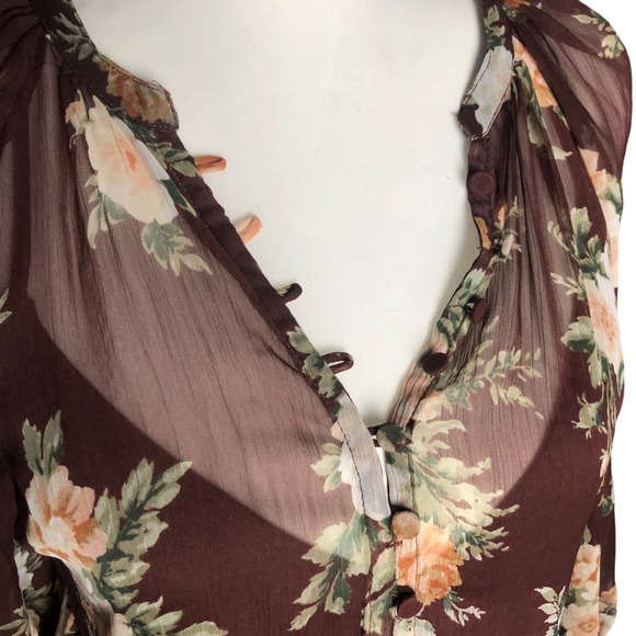 Abercrombie & Fitch‎ Women's Brown Floral Boho Tiered Babydoll Mini Dress Size S - Picture 7 of 16
